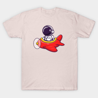 Cute Astronaut Driving Plane Cartoon T-Shirt