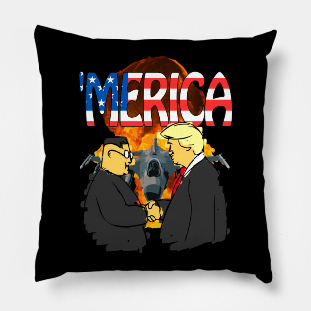 Merica President Trump Kim Jong-un Denuclearization Meeting Pillow by belownormal