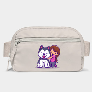 Cute Girl With Husky Dog Bag