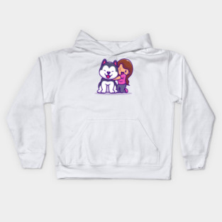 Cute Girl With Husky Dog Kids Hoodie