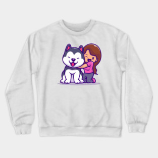 Cute Girl With Husky Dog Crewneck Sweatshirt