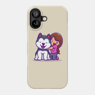 Cute Girl With Husky Dog Phone Case