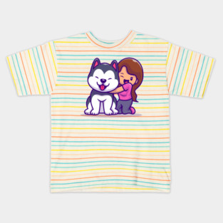 Cute Girl With Husky Dog Kids T-Shirt