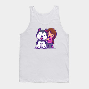 Cute Girl With Husky Dog Tank Top