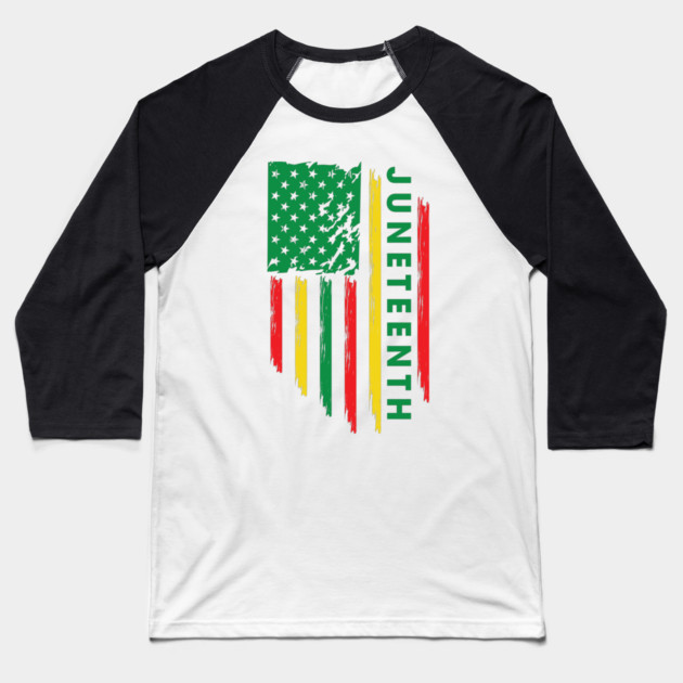 Juneteenth, Black History, Freedom Day, USA Flag, African Colors Baseball T-Shirt by UrbanLifeApparel