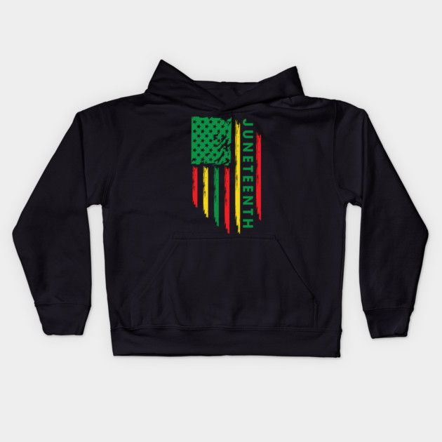 Juneteenth, Black History, Freedom Day, USA Flag, African Colors Kids Hoodie by UrbanLifeApparel
