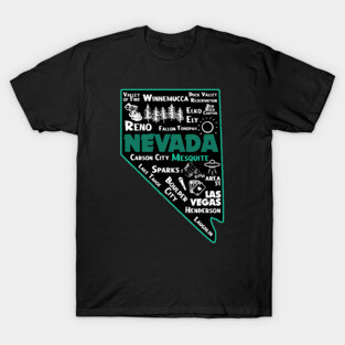 Mesquite Nevada Map Las Vegas Winnemucca Reno Elko Ely Carson City Boulder City Henderson Laughkin T-Shirt