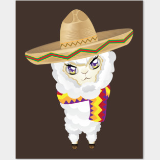 Cute little alpaca in sombrero Posters and Art