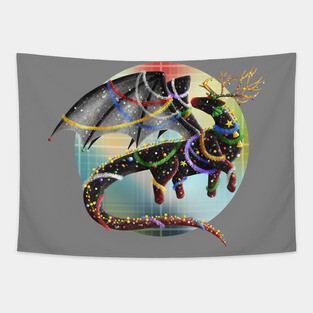 Kawaii Christmas Dragon - With Background Tapestry