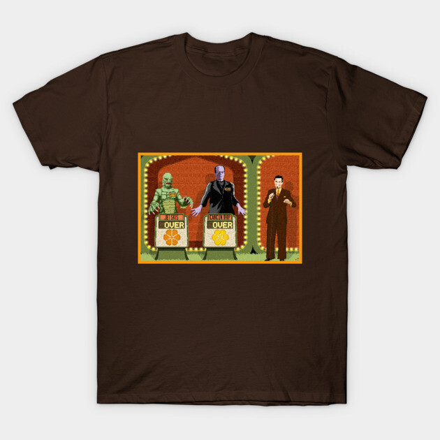 Double Over (Universal Monsters/Price is Right) T-Shirt by PlaidDesign