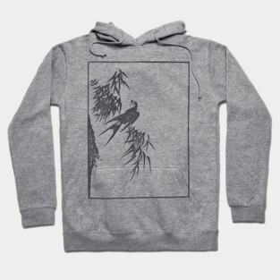 Retro Vintage, Swallow And Willow Tree, Japanese Aesthetic, Black Hoodie