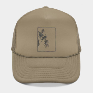 Retro Vintage, Swallow And Willow Tree, Japanese Aesthetic, Black Hat