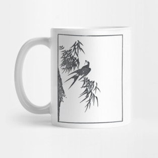 Retro Vintage, Swallow And Willow Tree, Japanese Aesthetic, Black Mug