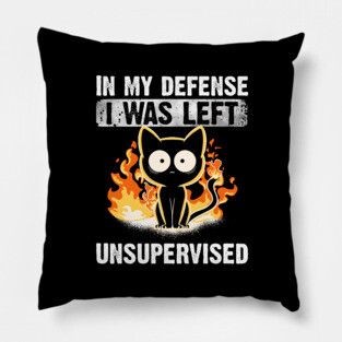 In My Defense I Was Left Unsupervised Black Cat Funny Pillow