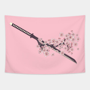 Katana with sakura branch Tapestry