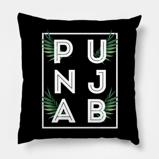 PUNJAB BOLD TYPO WITH GREEN LEAF - the LAND OF FIVE RIVERS Pillow by PUNJABISTYL