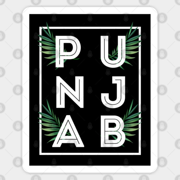 PUNJAB BOLD TYPO WITH GREEN LEAF - the LAND OF FIVE RIVERS Sticker by PUNJABISTYL