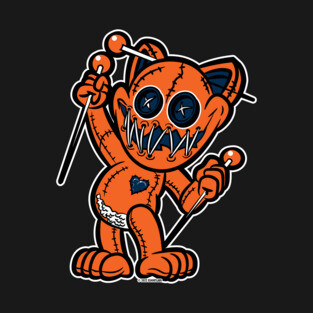 Happy VooDoo Kitty Cat Doll Orange and Navy Blue T-Shirt