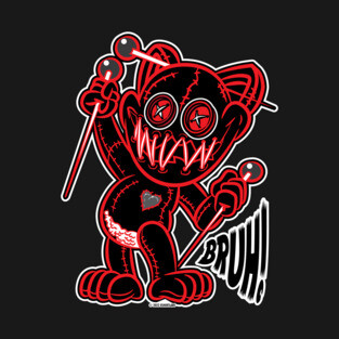 Bruh! Voodoo Kitty Cat Doll Red and Black T-Shirt