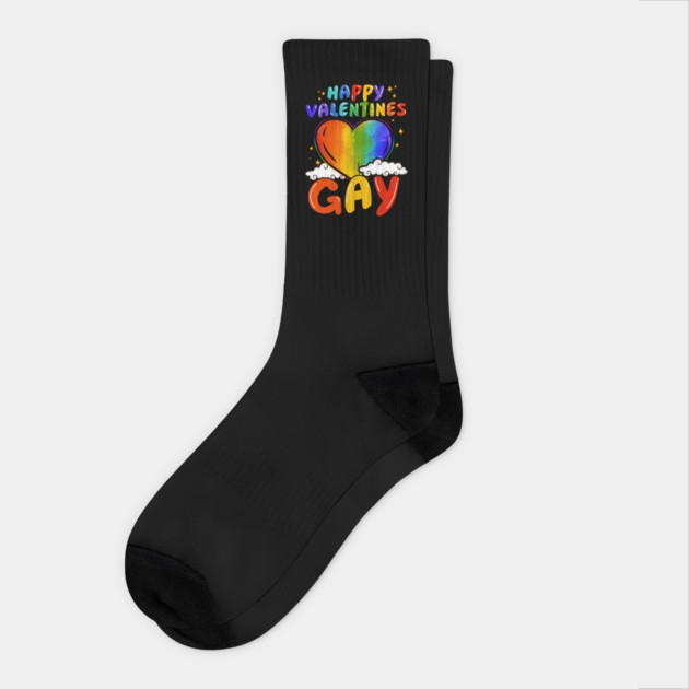 Happy Valentines Gay Rainbow Pride Gift print Socks by creative