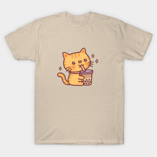 Cute Tabby Cat Drinking Bubble Tea T-Shirt