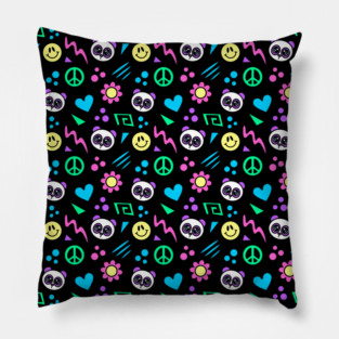 Y2K Pandas on Black - 1000Pandas by Amanda Roos Pillow