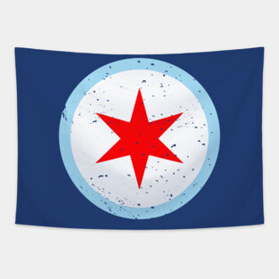 Retro Chicago Illinois City Flag // Vintage Chicago Grunge Emblem Tapestry