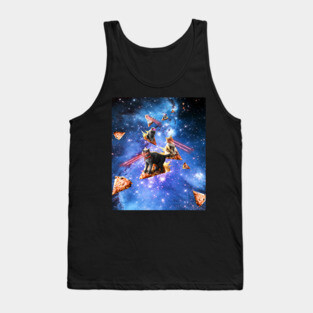 Space Laser Eye Cat Riding Pizza, Galaxy Cats Tank Top