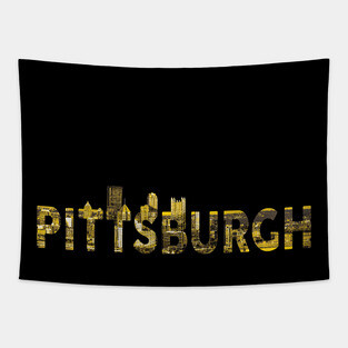 Pittsburgh Skyline Black and Yellow City Tapestry