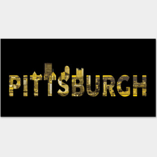 Pittsburgh Skyline Black and Yellow City Posters and Art