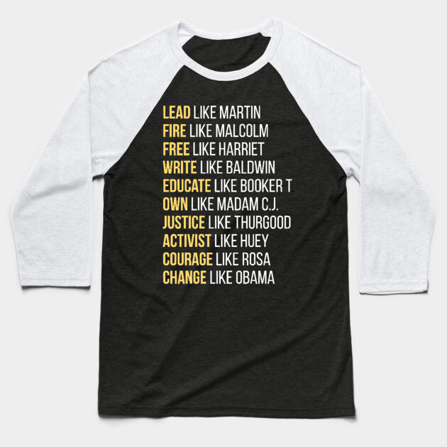 Black Ledgends, Black History, African American, Civil Rights Leaders Baseball T-Shirt by UrbanLifeApparel