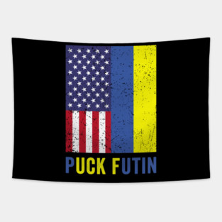 Puck Futin Retro American Ukrainian Flag Tapestry