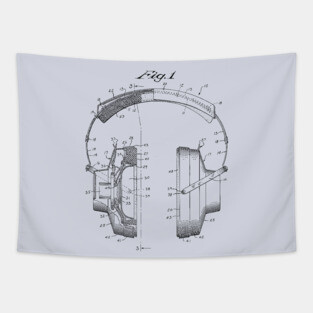 Vintage Headphones Patent Drawing Tapestry