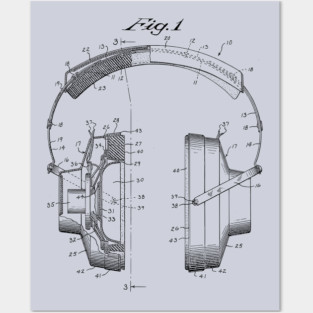Vintage Headphones Patent Drawing Posters and Art