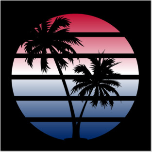 Retrowave Red White Blue Sunset Posters and Art