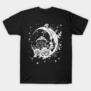 Gothic Moon, Mushrooms, and Flowers Punk Witchy T-Shirt