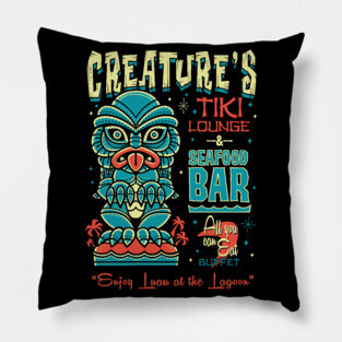Black Lagoon Tiki Bar - Creepy Cute Creature - Hawaii Island Vacation Pillow