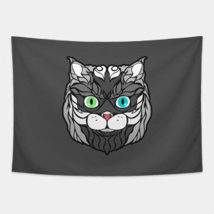 Gray Cat Face Drawing Tapestry