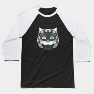 Gray Cat Face Drawing Baseball T-Shirt