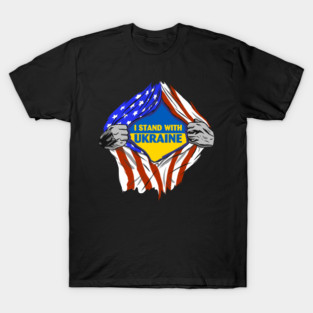 I stand With Ukraine American Flag Ukrainian Flag T-Shirt