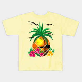 Pineapple Tropical Sunset, PalmTree and Flowers Kids T-Shirt