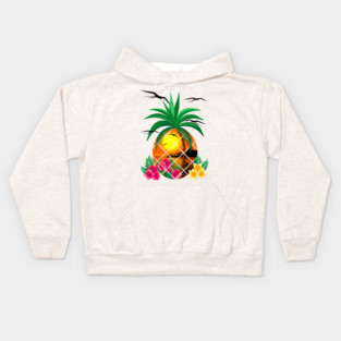 Pineapple Tropical Sunset, PalmTree and Flowers Kids Hoodie