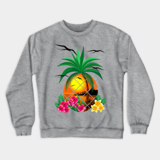 Pineapple Tropical Sunset, PalmTree and Flowers Crewneck Sweatshirt