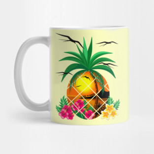 Pineapple Tropical Sunset, PalmTree and Flowers Mug