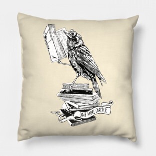 Black raven read book, gift for reader, student gift, lover books, black and white Pillow