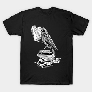Black raven read book, gift for reader, student gift, lover books, black and white T-Shirt
