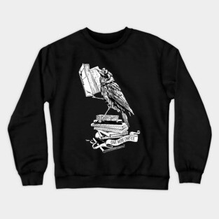 Black raven read book, gift for reader, student gift, lover books, black and white Crewneck Sweatshirt