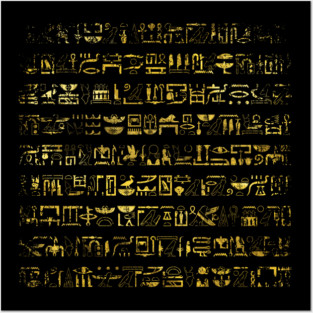 Golden Egyptian hieroglyphs Posters and Art