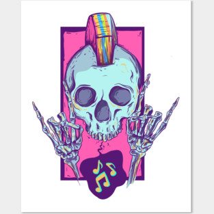 Rock on punk skull Posters and Art