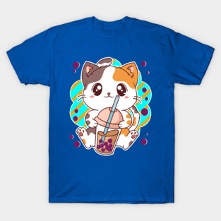 Kawaii Cat Bubble Boba Tea Manga Japanese T-Shirt
